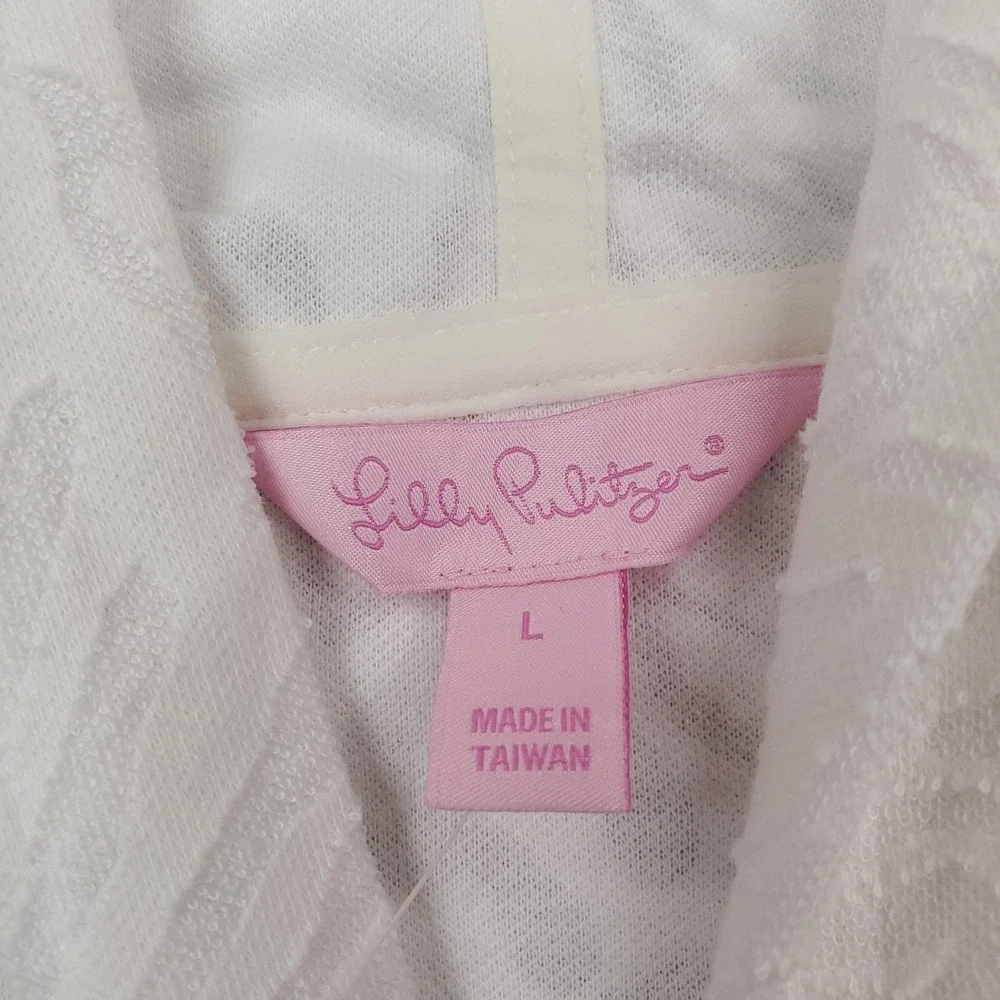 Lilly Pulitzer Robbins Poncho Womens Large White Jungle Leaf Jacquard Hooded